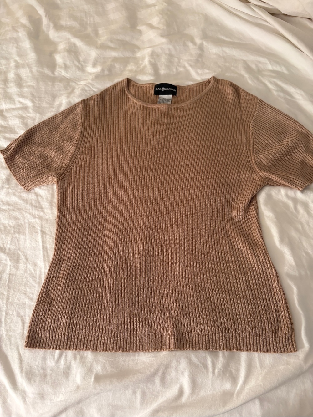 Y2K Sag Harbor Women's Short Sleeve Ribbed Top - Tan